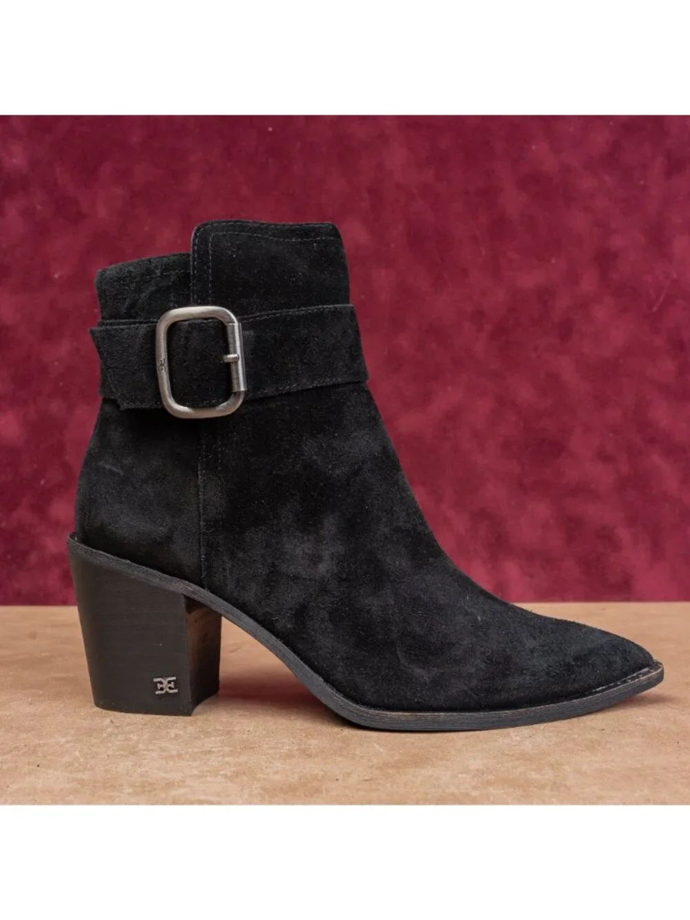 Sam Edelman Women Modern Western Stacked Boho Cottage Heel Black Suede Boots 8